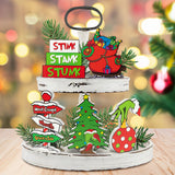 D1resion 5Pcs Christmas Thief Green Monster Table Decor Wooden Tiered Tray Decorations  Centerpieces Whoville Stink Stank Stunk Xmas Tree Freestanding Sign Home Decor for Farmhouse Mantle Fireplace