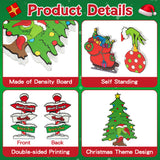 D1resion 5Pcs Christmas Thief Green Monster Table Decor Wooden Tiered Tray Decorations  Centerpieces Whoville Stink Stank Stunk Xmas Tree Freestanding Sign Home Decor for Farmhouse Mantle Fireplace