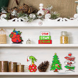 D1resion 5Pcs Christmas Thief Green Monster Table Decor Wooden Tiered Tray Decorations  Centerpieces Whoville Stink Stank Stunk Xmas Tree Freestanding Sign Home Decor for Farmhouse Mantle Fireplace