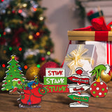 D1resion 5Pcs Christmas Thief Green Monster Table Decor Wooden Tiered Tray Decorations  Centerpieces Whoville Stink Stank Stunk Xmas Tree Freestanding Sign Home Decor for Farmhouse Mantle Fireplace