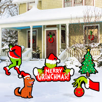 D1resion 5Pcs Merry Christmas Yard Sign Furry Green Monster Xmas Tree Dog Lawn Signs with Stakes Indoor Outdoor Decoration for Christmas Theme Holiday Party Supplies