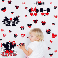 D1resion 66Pcs Valentine's Day Cartoon Mouse Wall Decal Window Stickers Double-Sided Printing Window Clings with Adhesive Waterproof Heart Decals Holiday Decorations for Kids Room Wedding Anniversary
