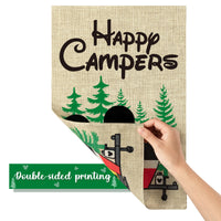 D1resion Happy Campers Garden Flag Spring Summer Camping Cartoon Mouse Travel Trailer RV Burlap Yard Flags Double Sided Print Vertical House Flag Holiday Outdoor Decoration for Campsite Party 12x18 In