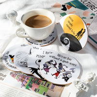 D1resion 6Pcs Jack Skellington Coasters with Cork Backing Ghost Cartoon Movie Sally Drink Coaster Reuseable Moisture Absorbing Coffee Coasters Housewarming Gift for Home Bar Decor in 3.9x3.9 Inch