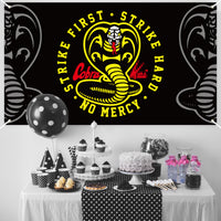 D1resion Cobra Backdrop Banner Birthday Party Background Extra Large Backdrops Strike First Strike Hard No Mercy Theme Decorations TV Show Supplies for Indoor Outdoor Photo Booth Props 78” x 45”