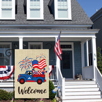 D1resion 2Pcs 4th of July Patriotic Garden Flag Cartoon Mouse Welcome Truck Burlap Yard Flags God Bless America Double Sided Print House Flag Outdoor Decor for Independence Day Memorial Day 12 X 18 in