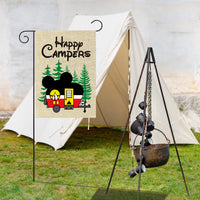 D1resion Happy Campers Garden Flag Spring Summer Camping Cartoon Mouse Travel Trailer RV Burlap Yard Flags Double Sided Print Vertical House Flag Holiday Outdoor Decoration for Campsite Party 12x18 In