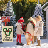 D1resion 2Pcs Christmas Cartoon Mouse Garden Flag Vertical Double Sided Printing Burlap Yard Flags Xmas Wreath House Flag Winter Seasonal Holiday Decoration for Outdoor Courtyard Lawn 12.4 X 18.1 In