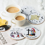 D1resion 6Pcs Jack Skellington Coasters with Cork Backing Ghost Cartoon Movie Sally Drink Coaster Reuseable Moisture Absorbing Coffee Coasters Housewarming Gift for Home Bar Decor in 3.9x3.9 Inch