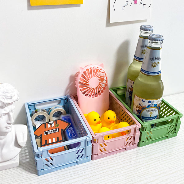 Plastic Folding Baskets, Small Basket Organizer for Desk, Collapsible  Crates for Storage, Aesthetic Desktop Storage Bins for Bedroom Living Room