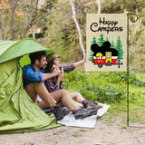 D1resion Happy Campers Garden Flag Spring Summer Camping Cartoon Mouse Travel Trailer RV Burlap Yard Flags Double Sided Print Vertical House Flag Holiday Outdoor Decoration for Campsite Party 12x18 In